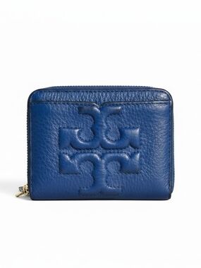 Tory Burch Harper Bifold Compact Pebbled Leather Wallet- Royal Blue